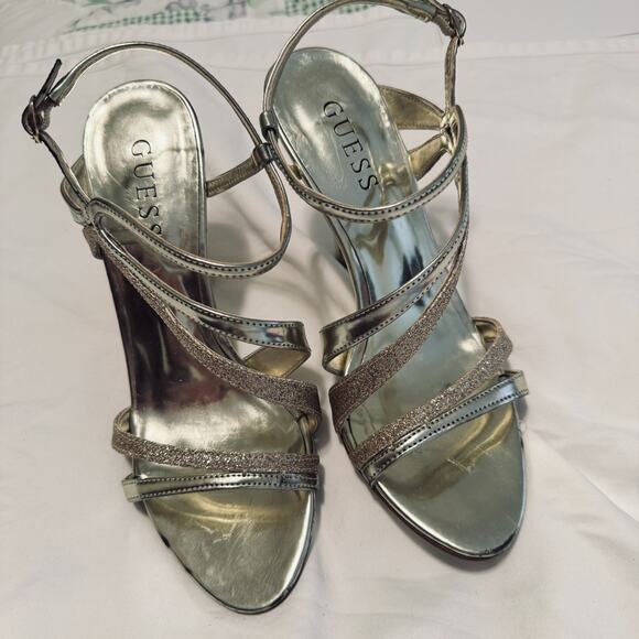 GUESS Gold High Heels dress shoes strappy stilettos sz 6M party wedding 4" - Picture 2 of 8